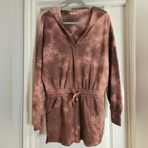 Free People FP Movement Tie-Dye Terry Romper Brown Hooded Jumpsuit Size Med NWOT